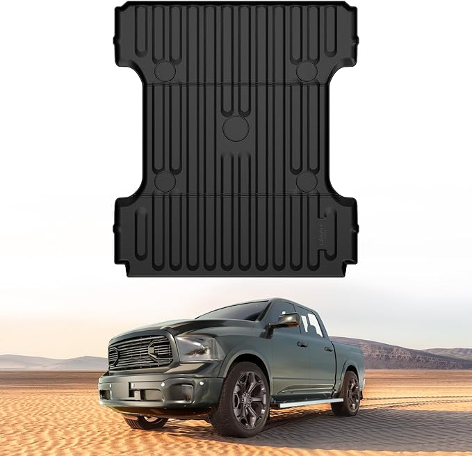 LASFIT 6.4FT Truck Bed Mat for Ram 1500 2006-2018 & Ram 2500/3500 2006-2026 & 1500 Classic 2019-2024 (6FT4/76.8 inches), NOT for Optional Rambox, All Weather Custom Fit TPE Truck Bed Liner