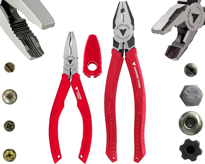 VAMPLIERS 2-PC Stripped Screw Extractor Pliers Gift Set. Made in Japan. 8" Linesman + 6.25" Combination Plier.