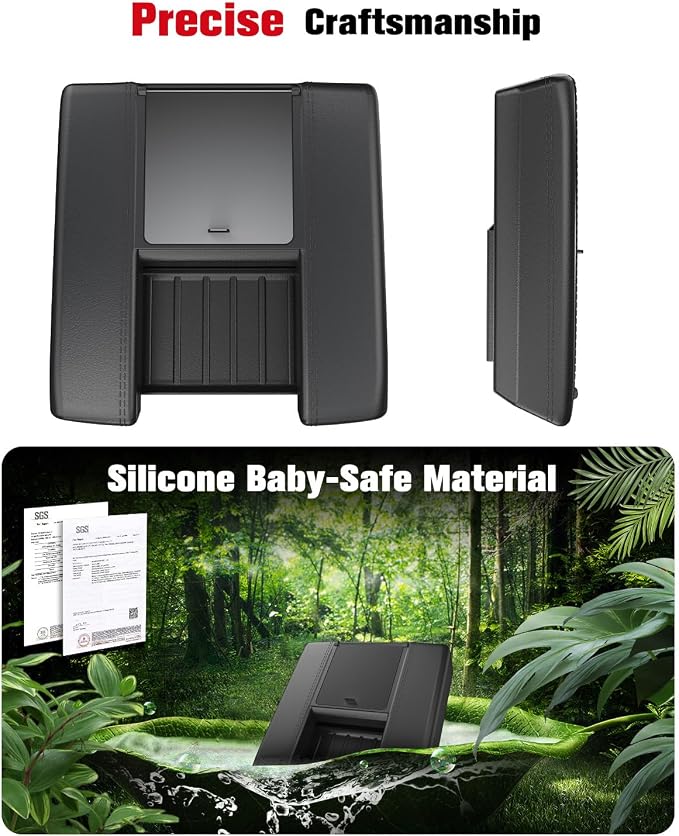 for 2022~2026 Tundra (SR/SR5/Limited) 2-in-1 Silicone Center Console Armrest Cover& Armrest Hidden Privacy Tray - [OEM Design& Friendly Liquid Silicone Rubber] - Thin Black