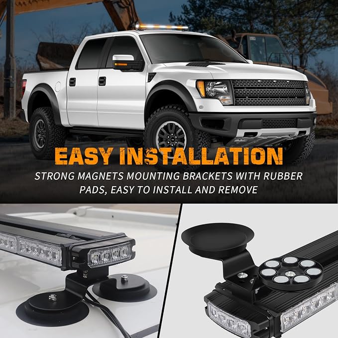 XRIDONSEN Amber White Emergency Dash Strobe Lights & 37 inch 104 LED Roof Top Strobe Light Bar Traffic Advisor Lights for Plow Tow Trucks Construction Vehicles