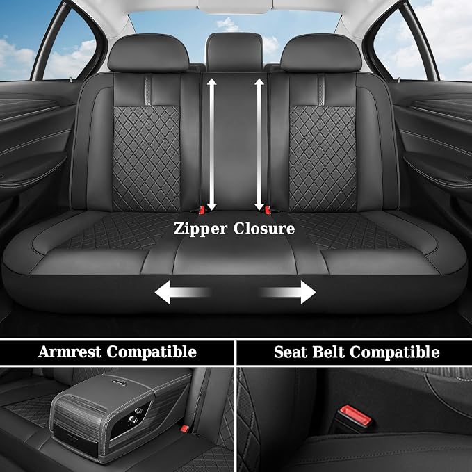 Coverado Seat Covers, Car Seat Covers Full Set, Black Front Seats Back Seat Cover, Seat Covers Non-Slip Seat Protectors Universal Fit for Most Cars (Black)