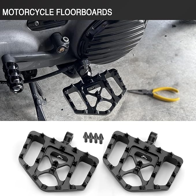 Wide Foot Pegs MX Mini Floorboards Footrest Gear Shifter Peg for Harley Dyna Street Bob Sportster 883 Touring Road Glide Street Glide Fat Boy With Male Mount (Black)