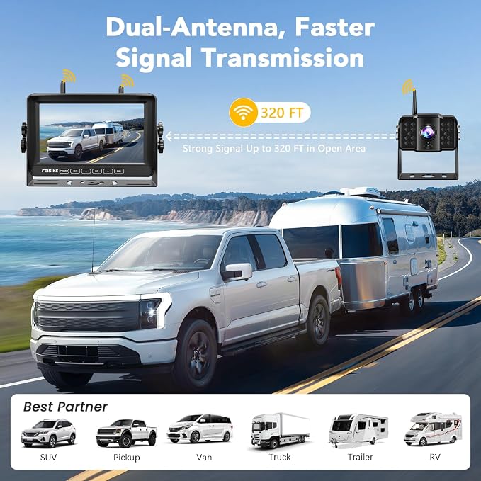 2 Wireless Backup Camera with 7" 1080p Monitor, RV Backup Camera for Furrion Pre-Wired, Recording 4-Channel Split Screen, IR Night Vision, IP69 Wide Angle, Back up Camera Systems for Truck Trailer
