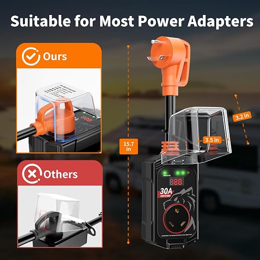 Vehiker 16000 Joules-RV Surge Protector 30 Amp with Display, RV Power Surge Voltage Protection, RV Adapter Plug for Camper, Circuit Analyzer for Travel Trailers with Waterpoof Cover