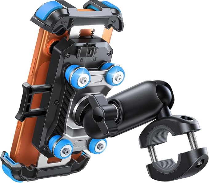 JOYROOM Motorcycle Phone Mount Holder - [Dual Vibration Dampener] 100mph Anti-Shock Phone Holder for Motorcycle [Metal Adjustment Arm] Bicycle Bike Phone Holder Mount for 4.7-7" Cell Phones, Blue