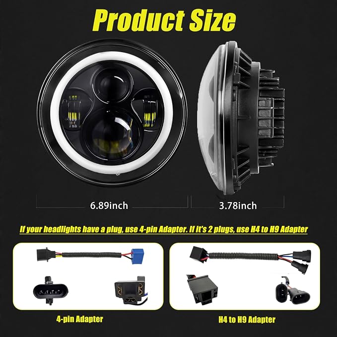 YEEGO DIRECT 7 inch Motorcycle LED Headlight 4.5 inch Fog Passing Lights for Road Kin-g Ultra Clas-sic Elec-tra Street Gli-de Tr-i Cv-o Heri-tage Sof-tail Slim Delu-xe Fat-boy, DOT Approved(Black)