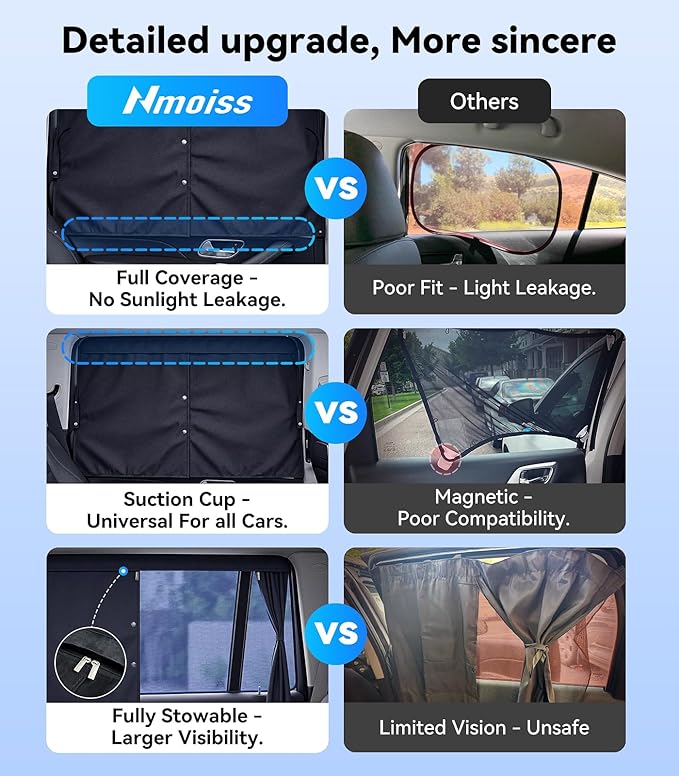 Nmoiss [2026 Upgraded] Car Window Shades for Baby Double Layer [Ice Crystal Cooling] (2 Pack) 99% UV-Blocker Protection Side Window Curtains Roll Windows Down Privacy Full Covers/Half Shade Options