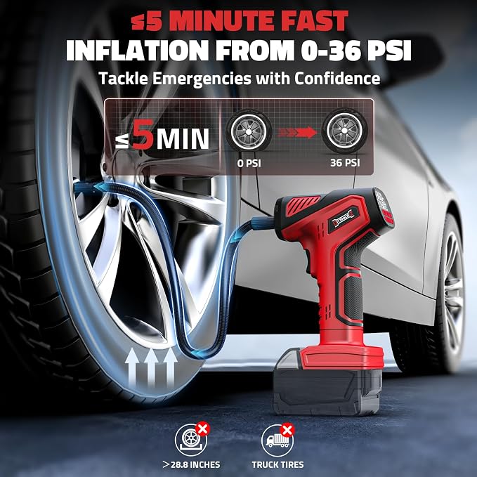 DIYtoolifz 150PSI Tire Inflator Portable Air Compressor: Cordless Air Pump Compatible with Milwaukee 18V Battery - Car Tire Pump with LCD Display & LED Light for Auto, Motorcycles (Tool Only)