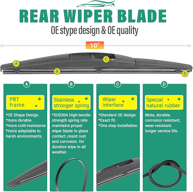 26" 15" 10" Windshield Wiper Blades Replacement for Mazda CX50 CX-50 2023 2024 2025 Premium All Weather Front Rear Wipers Set - OEM Quality (Pack of 3)