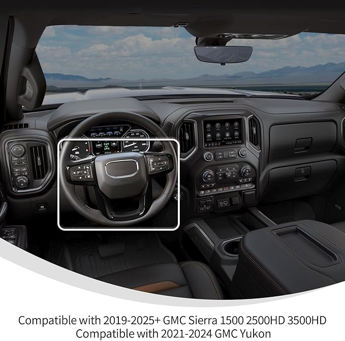 Linskip Steering Wheel Cover Trim Compatible with 2019-2026+ GMC Sierra 1500 & 2020-2026+ GMC Sierra 2500HD 3500HD & 2021-2024 GMC Yukon, Interior Accessories Carbon Fiber Black