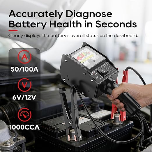 TOPDC 3181 Pro 130 Amp Heavy-Duty Battery Load Tester for 6V & 12V Automotive Batteries, with Anti-Slip Clamps