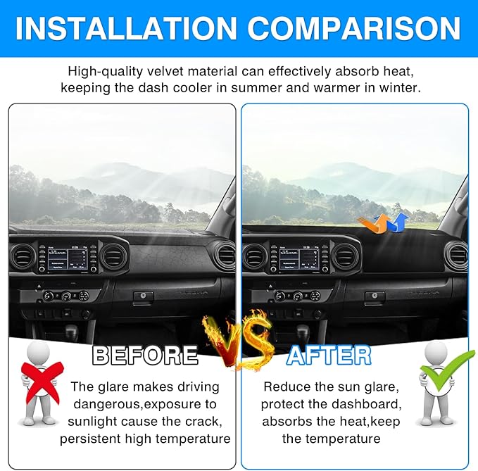 Autorder Dashboard Cover Mat for 2016-2021 2022 2023 Toyota Tacoma Accessories Dash Cover Upgrade Velvet Dash Mat Sunshade Glare UV Rays Protector