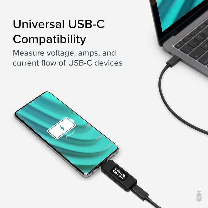 Plugable USB C Power Meter Tester for Monitoring USB-C Connections up to 240W - Digital Multimeter Tester for USB Type C Cables, Laptops, Phones, Chargers - Driverless