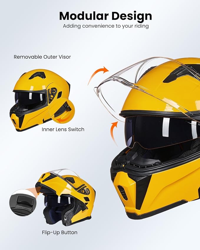 ILM Motorcycle Modular Full Face Helmet for Adult Flip up Dual Visor LED Tail Light Optional DOT
