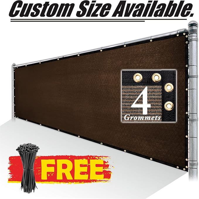 Royal Shade Custom Size 5' x 198' Brown Fence Privacy Screen Windscreen Cover Netting Mesh Fabric Cloth - Cable Zip Ties Included (We Make Custom Size)