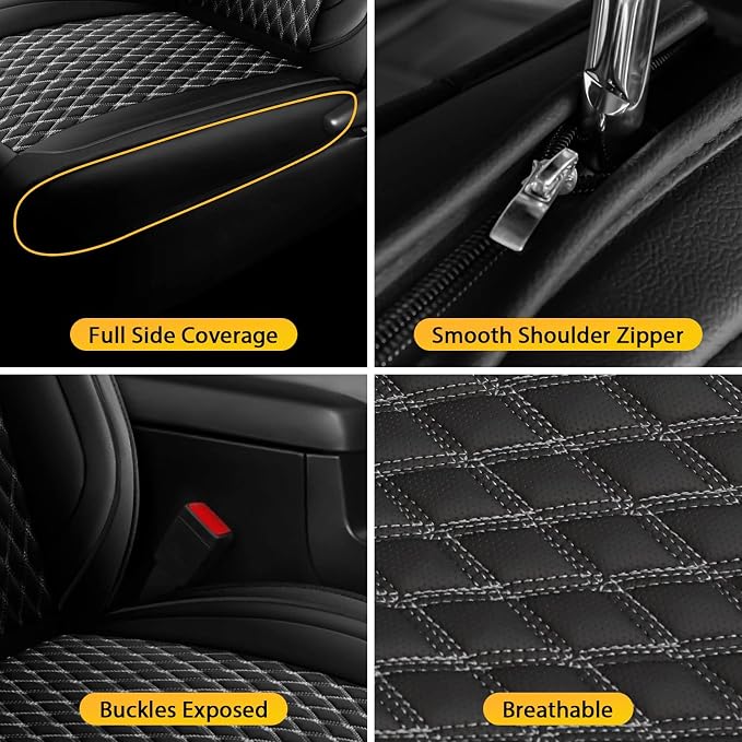Seat Cover Front Set Compatible with Toyota Tacoma 2009 to 2024 TRD Sport Off Road TRD Pro Limited SR SR5 Package Access Double Extended Cab Pickup Truck Custom Seat Cover(2 Pcs Front Set,Black White)