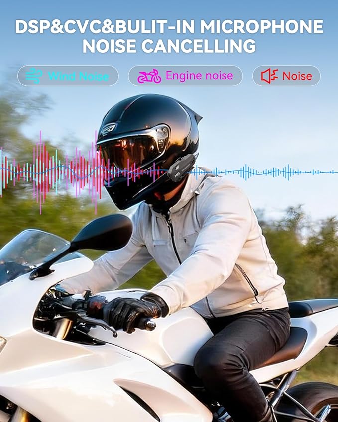 N8 8 Riders Mesh Motorcycle Helmet Communication System, Motorcycle Bluetooth Headset V5.4 with Audio Multitasking/Music Sharing, 45mm Helmet Speakers Intercom for ATV/Snowmobile/Ski, 1 Pack