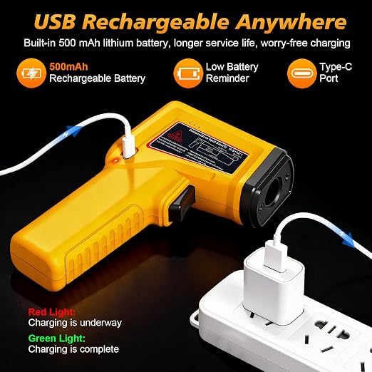 FKM Rechargeable Infrared Thermometer Gun,13-Point Laser Non-Contact Laser Thermometer Gun,High Precision,-58°F~1472°F,Digital IR Temperature Gun for Cooking,Griddle,Oven,HVAC,Automotive,Industrial
