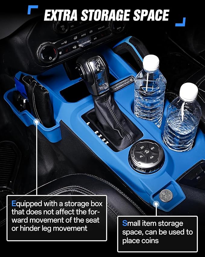 Central Control Storage Box Silicone Non-Slip Mat fit for Ford Bronco 2021-2024 Automatic Transmission 2/4 Door Water Cup Mat Central Protective Scratch Pad Interior Modification Accessories-Blue