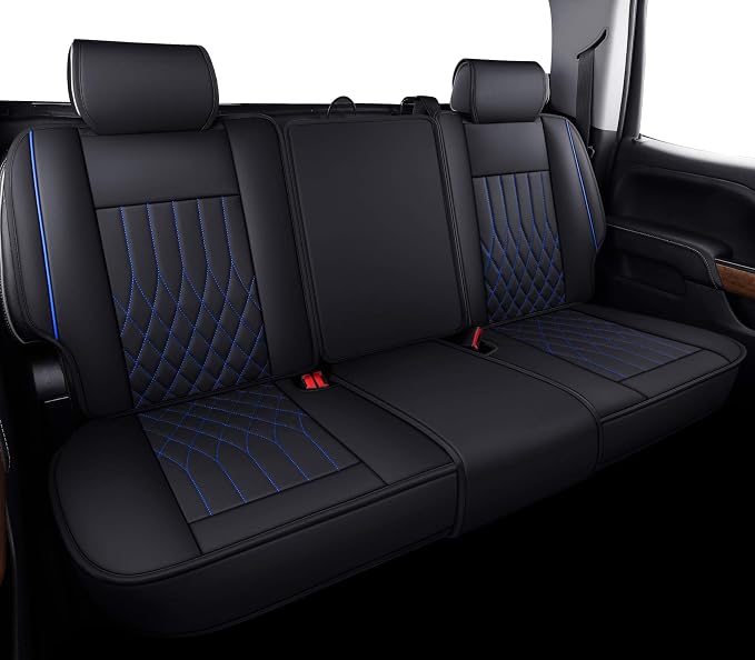 Aierxuan Chevy Silverado GMC Sierra Car Seat Covers Full Set, Custom Fit 2007-2026 1500 2500 HD 3500 HD Crew, Double, Extended Cab or Pickup Truck, with Waterproof Faux Leather (Black and Blue)