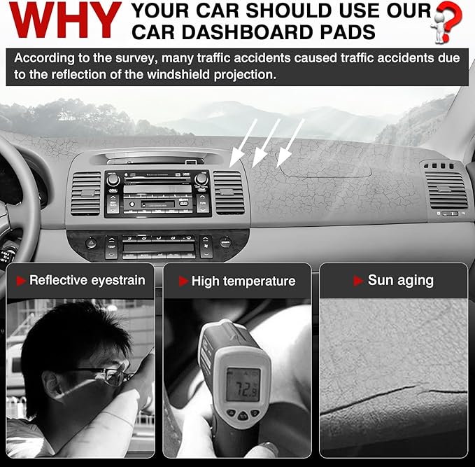 Autorder Dashboard Cover Mat for 2000-2006 Toyota Camry Accessories Dash Cover Upgrade Velvet Dash Mat Sunshade Glare UV Rays Protector