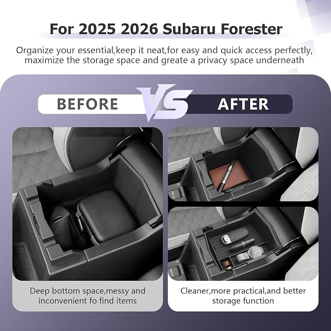 LUWU for 2025 2026 Subaru Forester Accessories for 2025 Forester Base/Sport/Limited Armrest Console Secondary Storage Box Insert Tray ABS Material Black 2-Pack(Not for 2026 Touring/Wilderness/Premium)