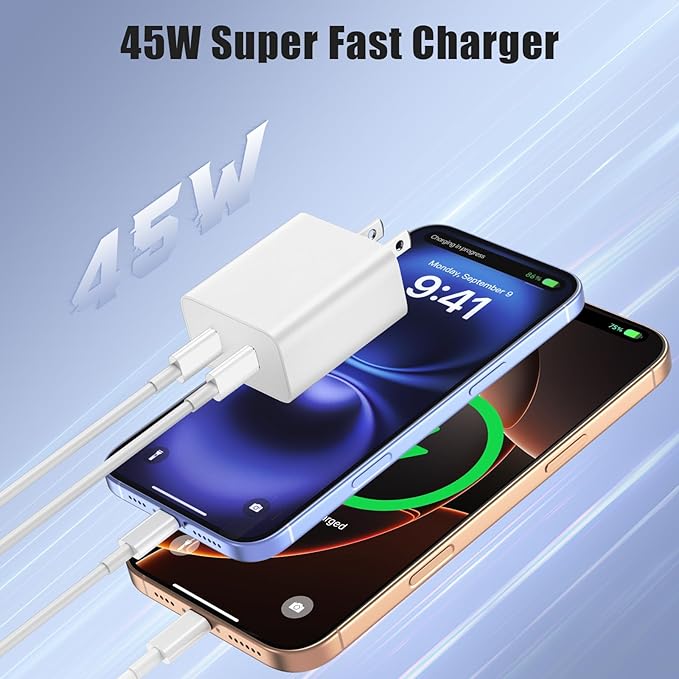 iPhone 15 16 17 Pro Max Charger Fast Charging,3 Pack 45W Dual Port USB C Charger Block with 3/6/10FT Long Type C Charging Cable for iPhone 17/17 Air/17 Pro Max/17 Pro/16/15 Pro Max/Pro/Plus/iPad Pro