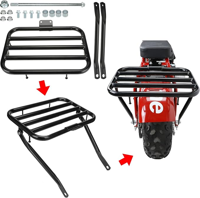GREHUA Mini Bike Rear Cargo Rack Compatible with Coleman CT200U BT200X CT200U-EX CT200U-A Trail 200 Axis M200 Predator 212cc 196cc 6.5hp Minibike Off-Road Heavy Duty Back Parts w/Bracket Assembly Kit