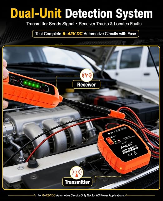Automotive Circuit Tracer & Short Open Finder, DC 6-42V Professional Electrical Wire Tracer with Tone Generator, Diagnostic Tool for Cars, Trucks, DIY Repair