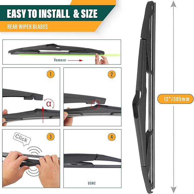 Windshield Wiper Blades Replacement for Ford Fiesta 2009 2010 2011 2012 2013 2014 2015 2016 2017 2018 2019 Original Factory Quality Front Rear Wiper Blade Set - 26" 15" 12" (Set of 3)
