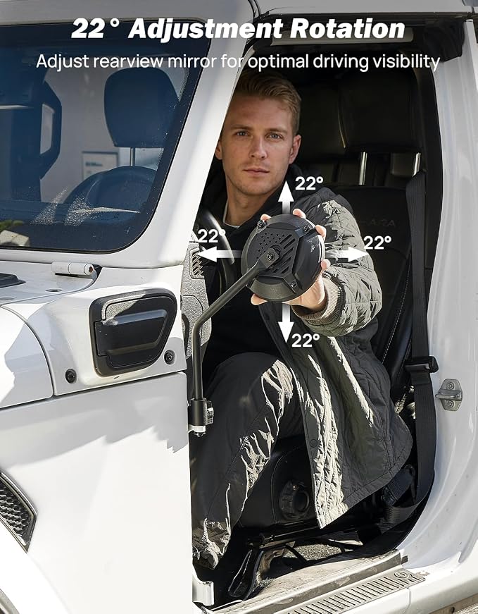 JOYTUTUS Mirrors Doors Off Compatible with 2007-2026 Wrangler JK JKU JL JLU Gladiator JT, Easier Install Door Hinge 6 Inch Mirror, Broad vision No Vibrate & Wobble