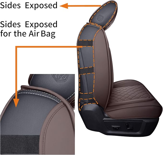 Aierxuan Seat Covers for Dodge Ram Custom Fit 2009-2026 1500 2500 3500 Truck Pickup Crew Quad Regular Cab Waterproof Leather Airbag Compatible Cushion(2 PCS Front/Brown)