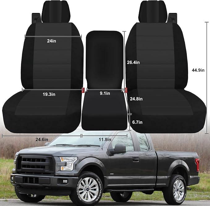Custom 40/20/40 Split Bench Seat Covers for Ford F150 XL/Standard Cab 2004 2005 2006 2007 2008 Heavy Duty Cloth Protector Interior Accessories，Waterproof & Machine Washable - Black
