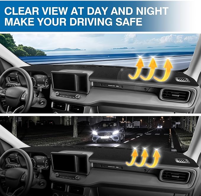 KUST Black Dash Cover for Ford Maverick 2022-2024 2025 2026 (Hybrid)(XL, XLT, Lariat) Polyester Dashboard Cover Non-Slip Center Interior Accessories for Maverick Sunshade No Glare