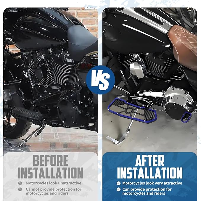 Motorcycle Floorboards Set Driver Front Footboards and Rear Passenger Foot Pegs Kit Offroad MX Style Fit for Harley Touring Road King Road Glide Electra Glide Street Glide (Blue Edge)