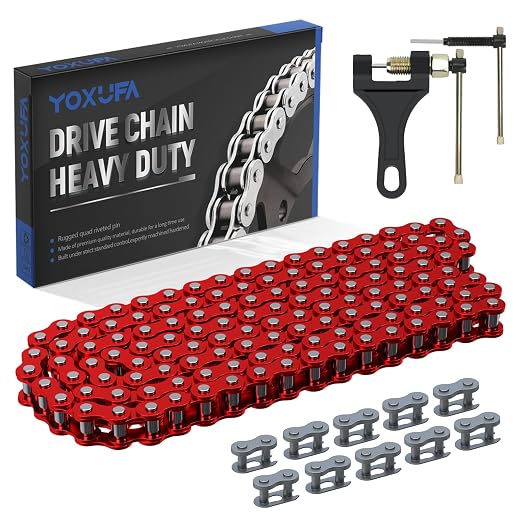 YOXUFA 420 Chain 132 Link Compatible with 125cc 110cc SSR Taotao Apollo Coolster Kazuma 50cc 70cc Pit Dirt Bike ATV 4 Wheel Go Kart Predator 212cc Coleman CT200U BT200X Baja MB165 Mini Bike Red Parts