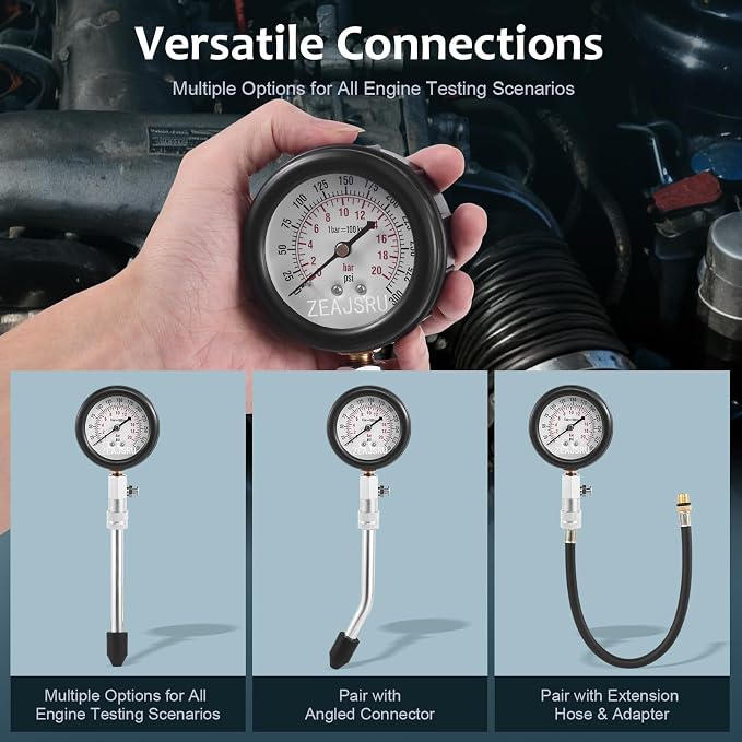 Fuel Pressure Detector kit 0-140 PSI, Universal Fuel Injection Pump Pressure Gauge kit with Quick Release Valve. (11PCred)
