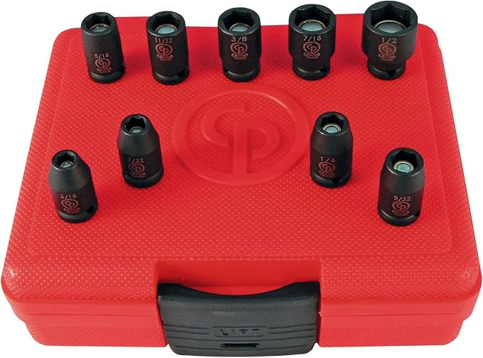 Chicago Pneumatic SS209G - 1/4 Inch Square Drive, SAE, Magnetic, 6 Point, Impact Socket Set (9 PCS)