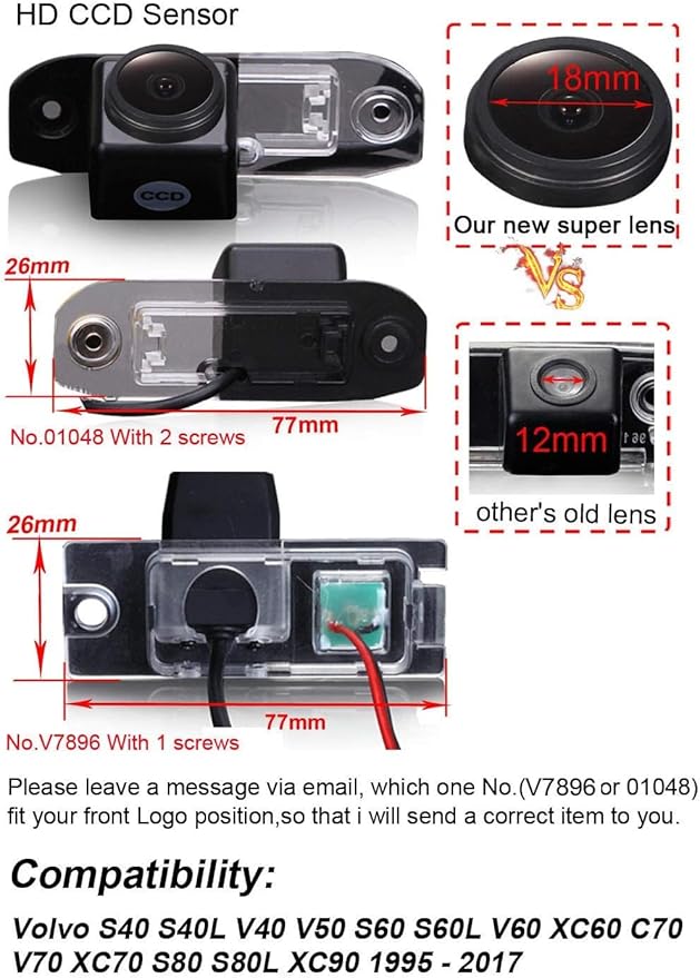 Super HD Vehicle Camera 1280x720 Pixels 1000 TV Lines car Rear View Back up Vehicle Camera Parking Reverse for Volvo S80 S140 XC60 S40 C70 S80L S40L S80 S60L S40L XC90 S80L Waterproof