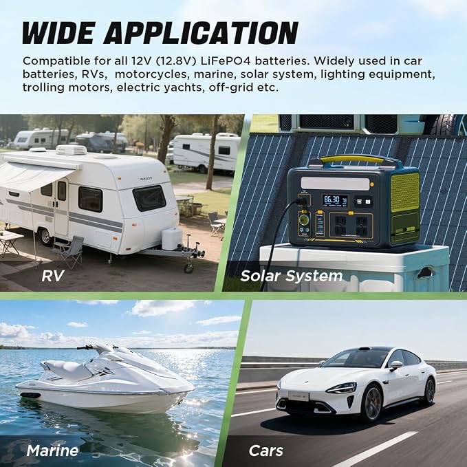 12V 30A Lithium Battery Charger 14.6V LiFePO4 Battery Charger IP67 Waterproof & 0V Wake Up 12 Volt Lithium Charger with 2 Connectors, 8 Protections for 12.8V LiFePO4 Battery of RV, Boat, Solar, Marine