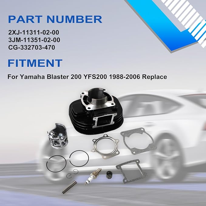 66mm Bore Cylinder Piston Gasket Top End Rebuild Kit 2XJ-11311-02-00 3JM-11351-02-00 Direct OE Replacement Fits Yamaha Blaster 200 YFS200 1988-2006 Complete Engine Repair Set