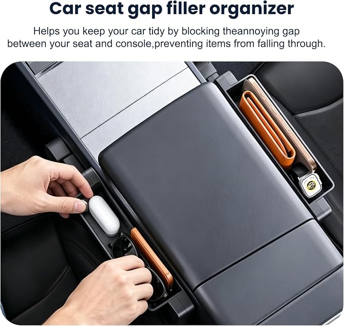 2-in-1 Car Steering Wheel Desk Tray & Slim Seat Gap Filler Organizer, Foldable Car Table for Eating Working, Carbon Fiber Car Laptop Tray & Seat Organizer for Car SUV Truck