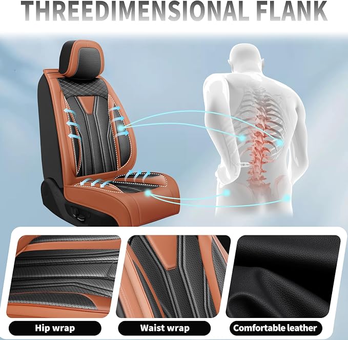 Fit Colorado Car Seat Covers Premium Leather for Chevrolet/Chevy Colorado 2016-2026. Waterproof， Breathable, Scratch-Resistant & All-Weather Seat Cushion Protector (Full Set, Brown&Black)