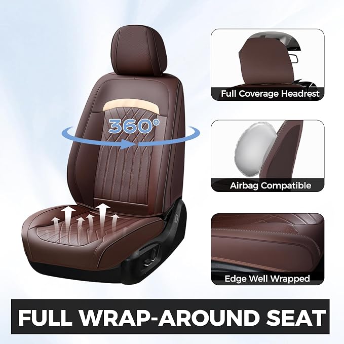 FLORICH Front Car Seat Covers, Leather Seat Covers for Cars, Car Seat Protector Waterproof Breathable, Universal Automotive Seat Covers, Front Car Seat Cover Fit for Most Sedans SUV Pick-up Truck