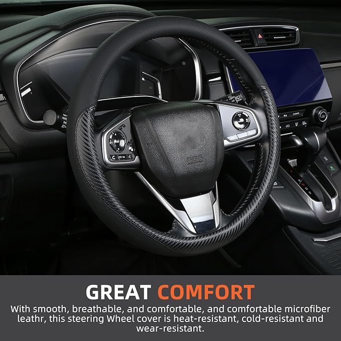 Leather Steering Wheel Cover Custom-Fit for Toyota, Comfort Grip Design Breathable and Non-Slip, Toyota Car Steering Wheel Protector for Women Men, Toyota Accessories,Black (B-Style, for Toyota)