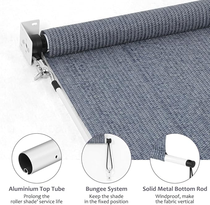 KELIXU Patio Shades Roll Up Outdoor Blind, 8' W x 6' H Cordless Sun Shade Privacy Screen with 90% UV Protection Exterior Roller Shade Cloth for Porch Pergola Backyard Windows Balcony, Blue-Gray