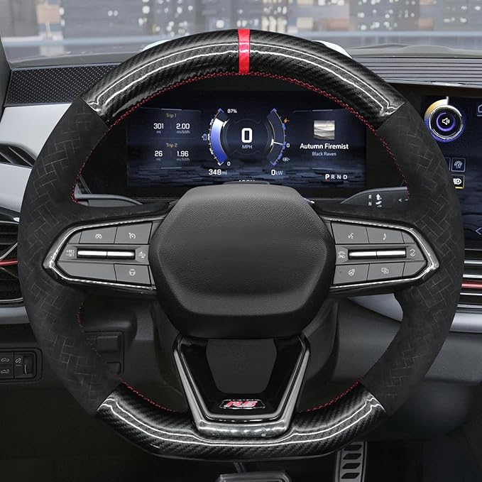 MEWANT Hand Stitch PU Carbon Fiber Embossed Athsuede Steering Wheel Cover for Chevy Equinox RS Silverado EV RST 2025