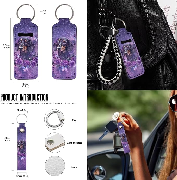 Suobstales Galaxy Dachshund Flower Print Car Accessories Set of 13 Auto Seat Protectors Cover with Seat Belt Cover,Trash Can,Steering Wheel Cover,Rearview Mirror Cover,Keychains and Cup Holders