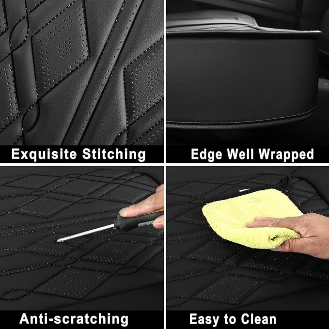 Huidasource Rear Seat Covers, Waterproof Universal Fit Rear Seat Covers for Split Bench, Faux Leather Seat Cushion Cover for Most Cars Sedan SUV Pickup Truck (Back Row/Pure Black)