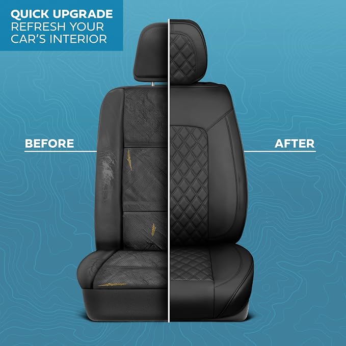MotorBox Haven Series Napa Leather Seat Covers for Cars, Lux Edition Diamond Stitched Front Seat Covers, Premium PU Leatherette Black Car Seat Covers for Cars Trucks SUVs